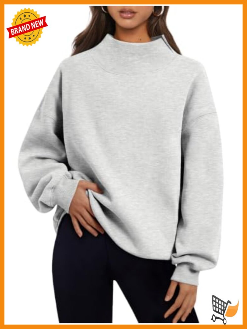 Oversized Mock Neck Sweatshirt Fleece Lined Pullover Fall Winter